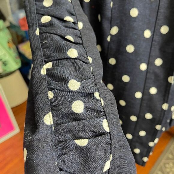 Christopher & Banks Womens Polka Dots Button Down Ruffle Blazer Jacket Black PM - Picture 3 of 9